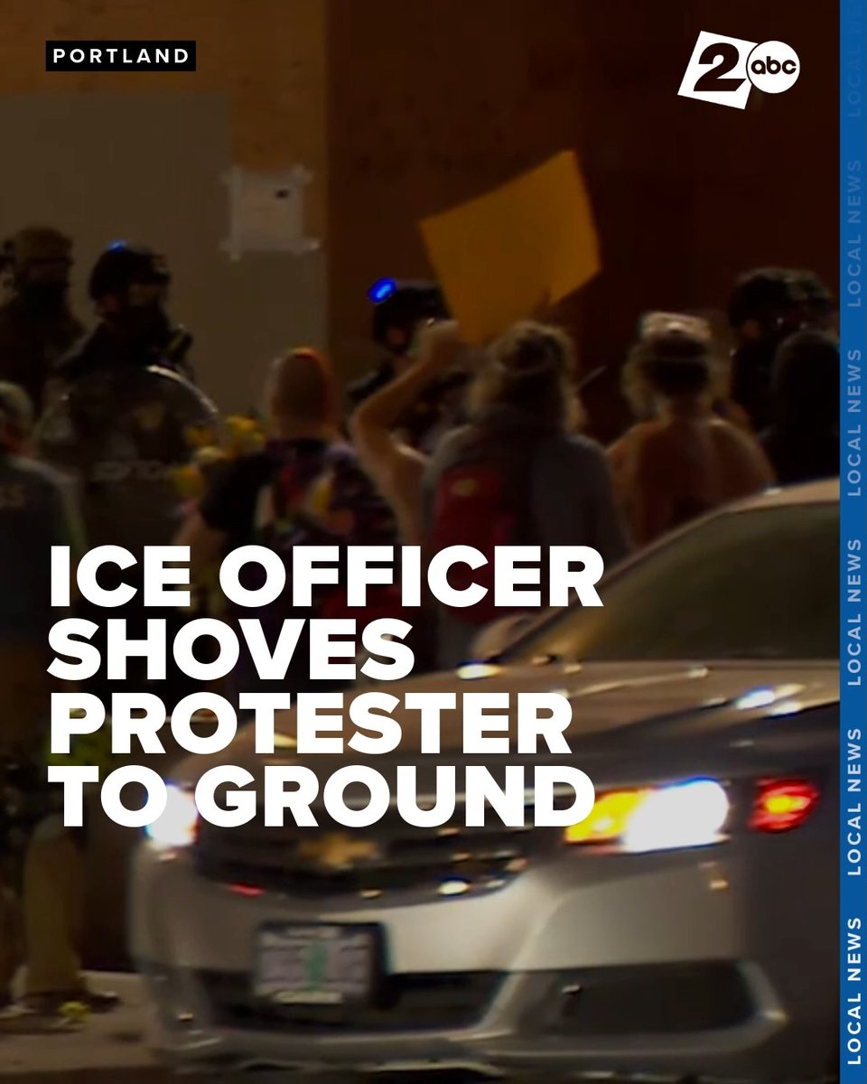 CLASH AT ICE FACILITY | Tense moments outside the Portland ICE Facility after an officer shoved a protester to the ground. It is unclear what was said, if anything, before the confrontation.