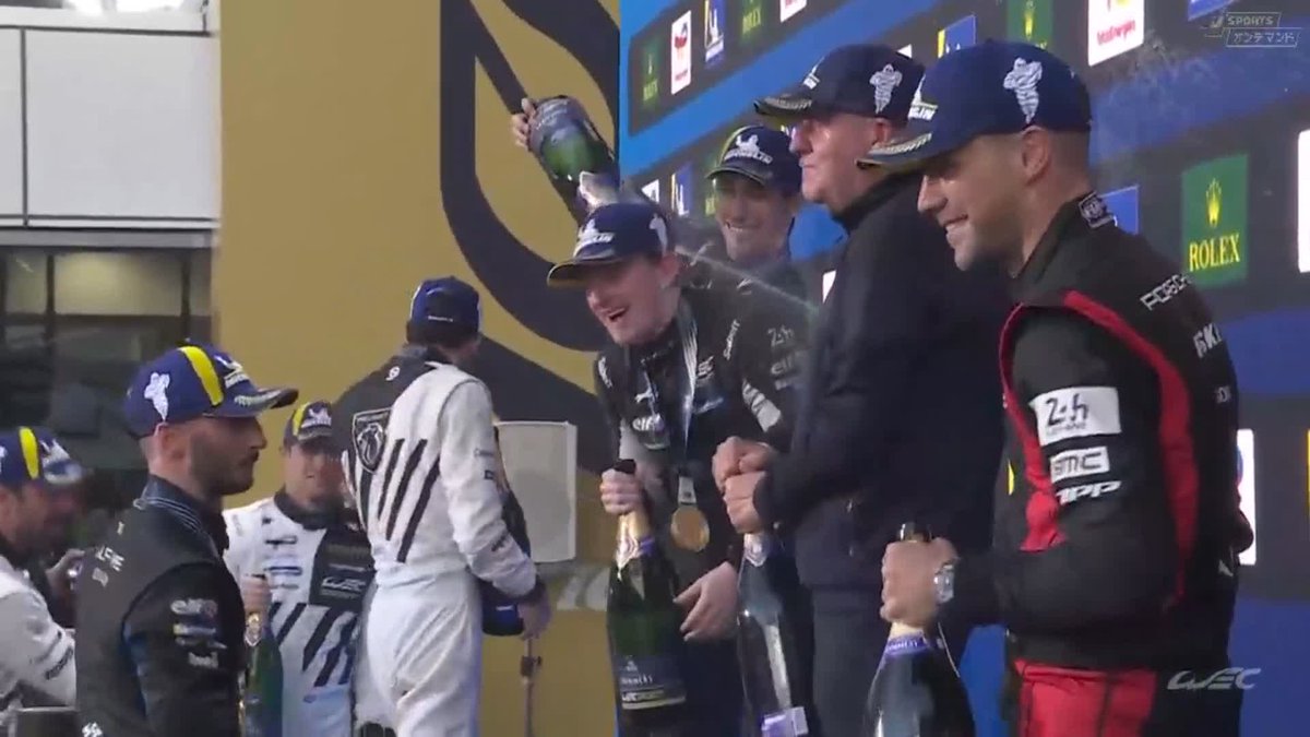 HYPERCARクラス 表彰台のシャンパンファイトの様子をお届け🥂✨ 🥇35号車 アルピーヌ 🥈93号車 プジョー 🥉6号車 ポルシェ 表彰台のチームの皆さん、おめでとうございます🎉 #WEC富士 FP3~決勝 9/27-28 徹底LIVE配信! 🔽ご視聴/ご購入は🔽 #WECjp #6HFuji
