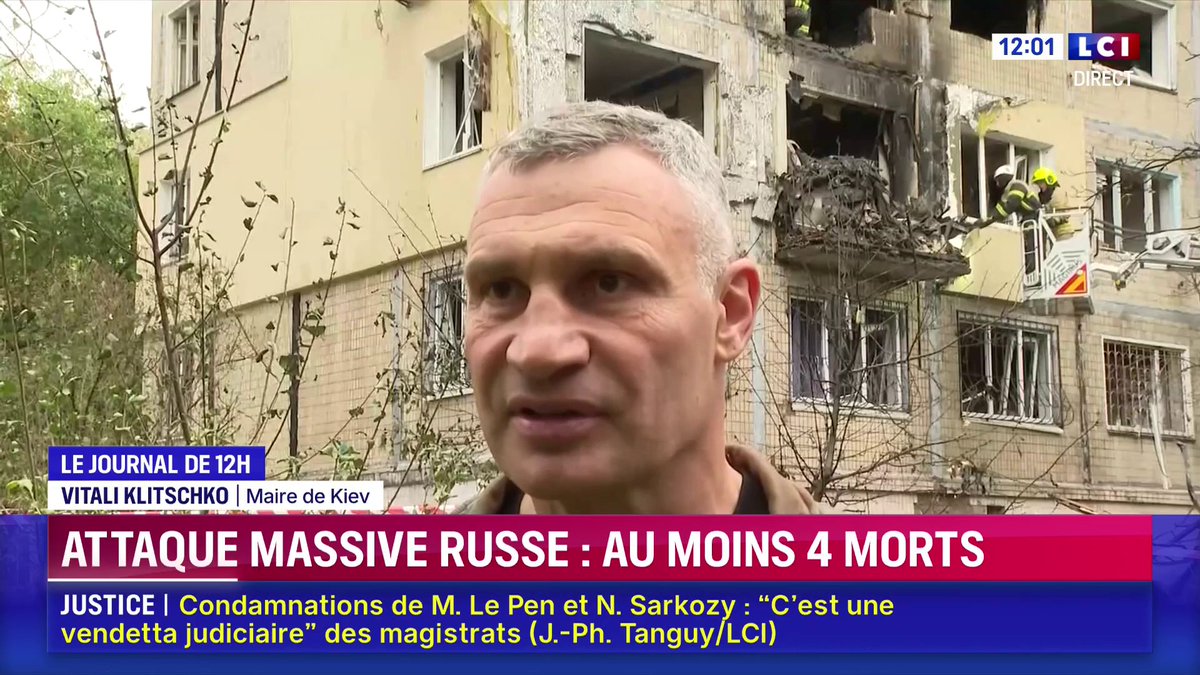 🔴 Attaque massive russe : "Quatre personnes sont mortes cette nuit dont une fille de 12 ans. C'est encore un exemple du génocide en cours en Ukraine." ➡ Vitali Klitschko, maire de Kiev