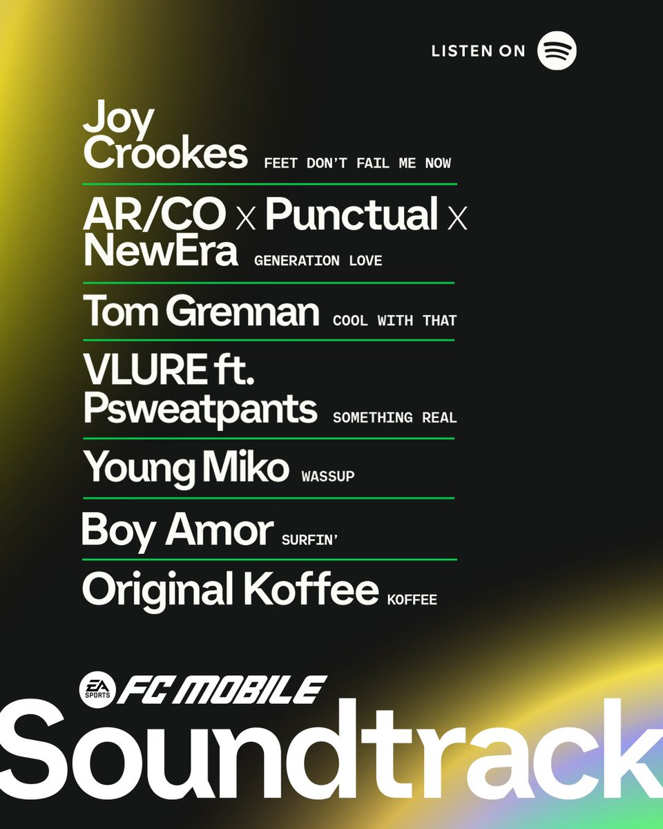 Turn up the volume, you decided the track. 🎧 'Feet Don't Fail Me Now' by Joy Crookes is your community-voted track, now in #FCMobile Anniversary! 🎶 Enjoy the full #FCMobile 26 Soundtrack, available in game now!