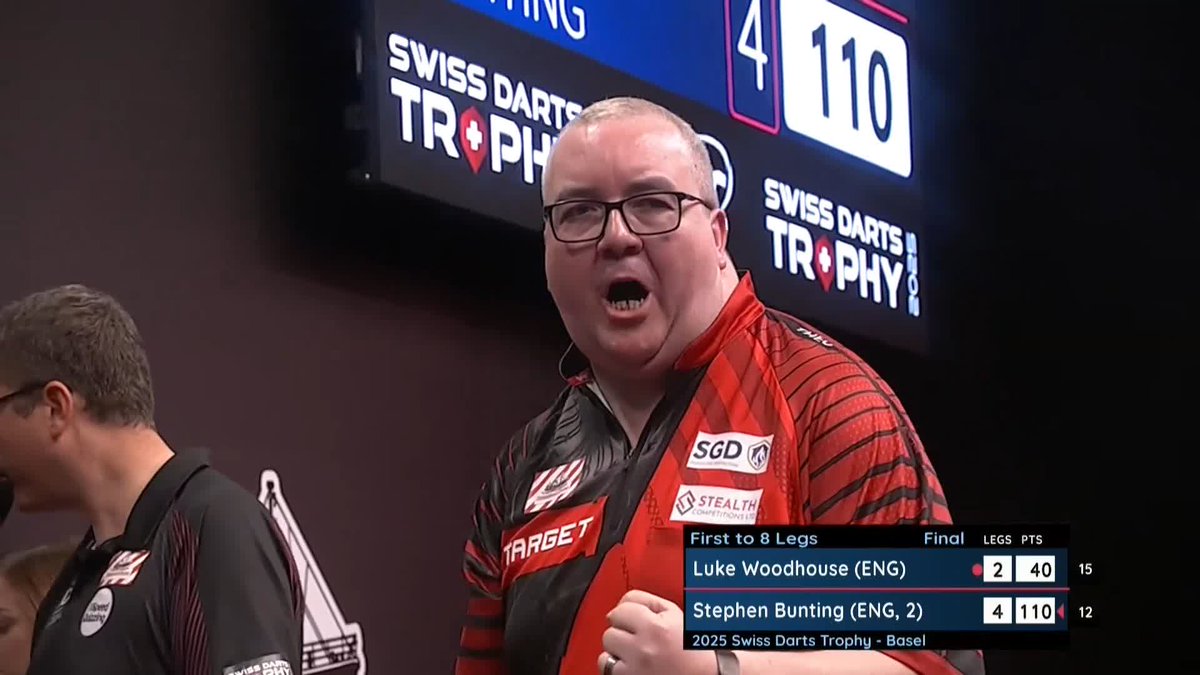 BUNTING WITH A HAMMER BLOW! Stephen Bunting is three legs away from a second European Tour title of the year, as he pins the 110 checkout after Woodhouse missed tops for a 114 himself! 📺 #ET13