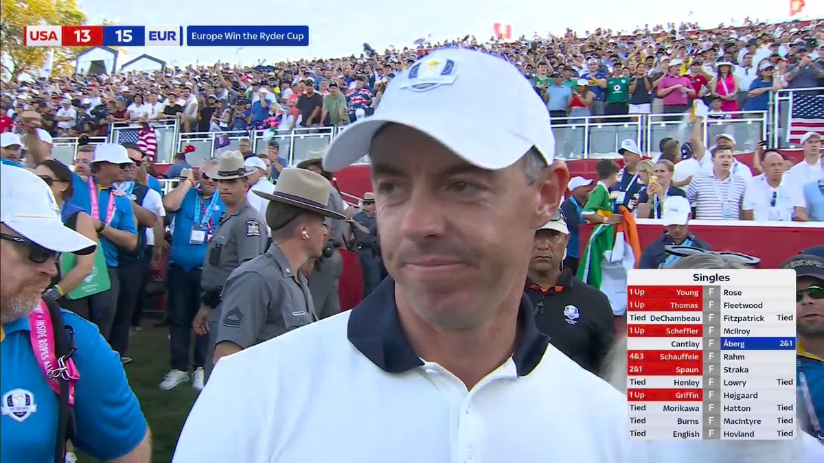 "We did what people said we couldn't." An emotional Rory McIlroy gives his reaction to Team Europe's Ryder Cup win at Bethpage 💙