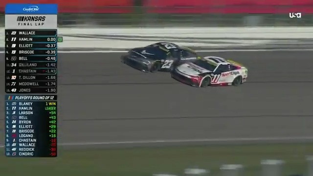 WHAT A FINISH. CHASE ELLIOTT GETS BY BUBBA WALLACE AND DENNY HAMLIN TO WIN AT KANSAS!