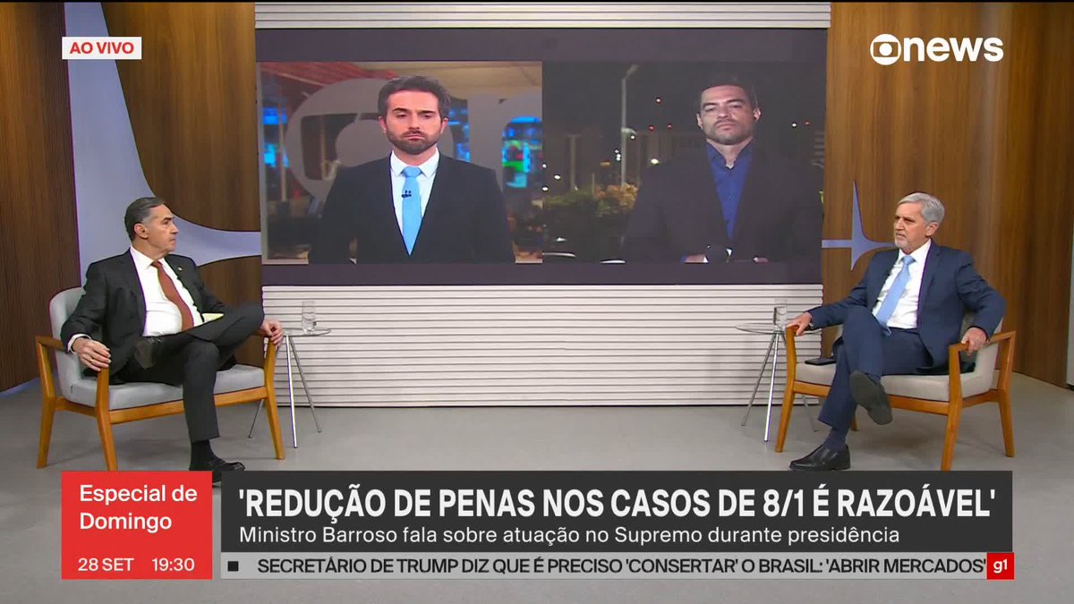 "Dizer 'meu projeto na vida é impeachment de ministro do Supremo' é uma visão muito pequena do mundo", diz Luís Roberto Barroso. ➡️ Assista à #GloboNews: #EspecialdeDomingo