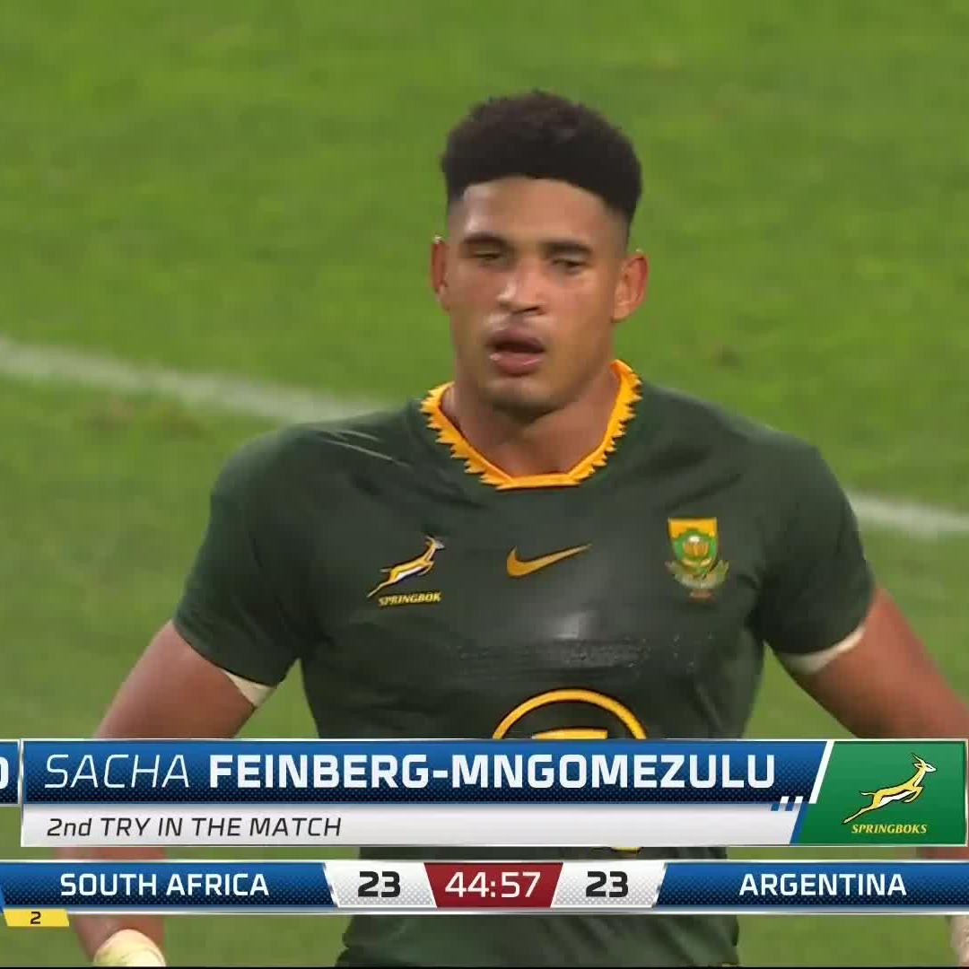 37 points from Sacha Feinberg-Mngomezulu ✨ Relive his incredible performance with Lonwabo Mtimka and Kaya Malotana in isiXhosa commentary 🎙️🇿🇦 Three tries, one assist, eight conversions and two penalties 🥶 #SSRugby | #TheRugbyChampionship