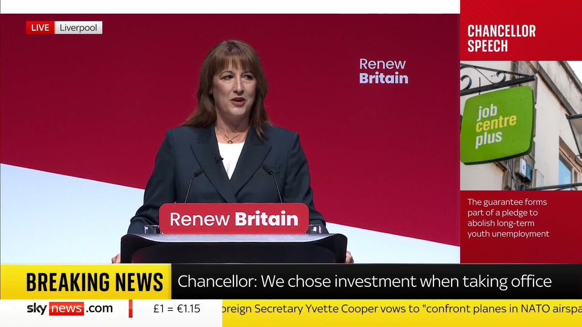 BREAKING: Pro-Palestine protester interrupts Chancellor Rachel Reeves' keynote speech at the Labour conference. 📺 Sky 501 and YouTube