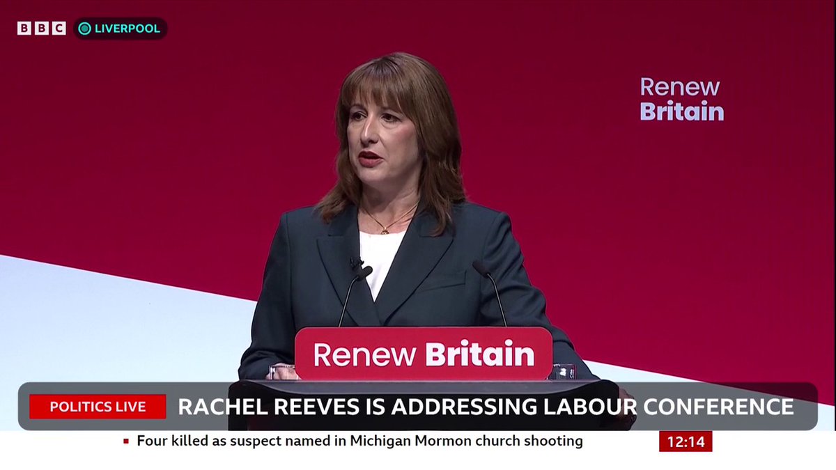 Chancellor Rachel Reeves tells the Labour Party Conference "our economy would be £140bn bigger" if the UK had kept up with other advanced economies during the 14 years of Conservative government Follow live:
