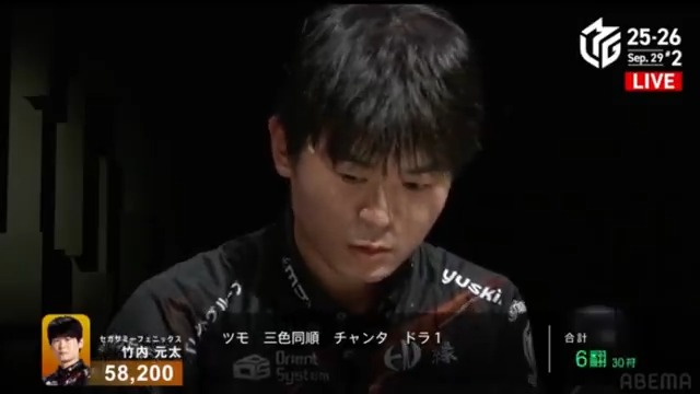 #Mリーグ 2025-26試合ダイジェスト📹 南4局、#竹内元太 選手のトップを決める跳満ツモ！ 東1局にリードしてそのままオーラスを迎えた元太選手 アッという間に門前チャンタ、三色の🀍待ち聴牌！ 僅か5巡目にツモアガリ！ トップ目から更に素点を大きく上乗せする跳満でトップを決める！ 👇今すぐ無料視聴