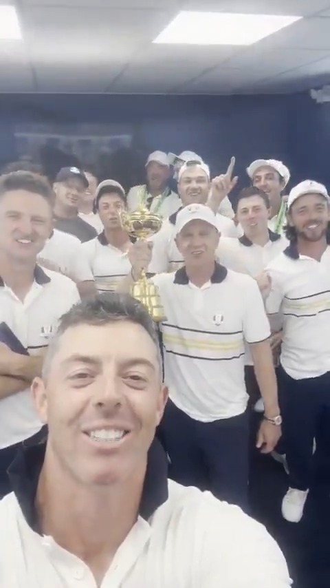 Team Europe with a message to Donald Trump after their Ryder Cup win. 🇪🇺