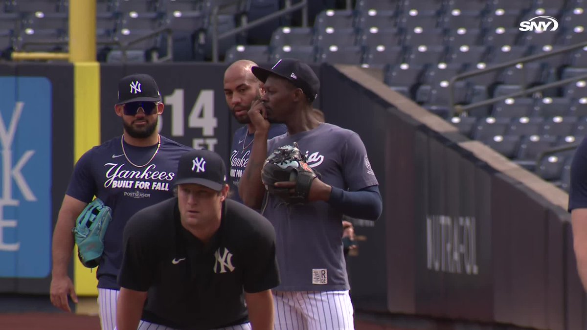 Gerrit Cole is serving as a baserunner for the Yankees while they run infield drills