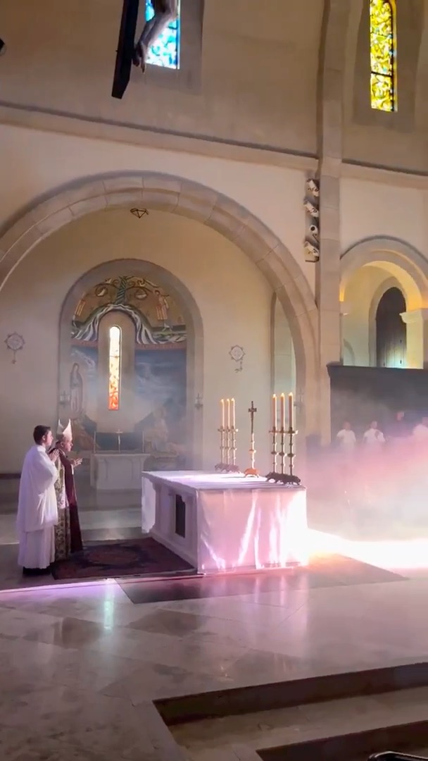 Each year on the Feast of St. Michael and the Archangels, sunlight streams through St. Michael's Abbey and illuminates the altar. A heavenly sight. 🩵