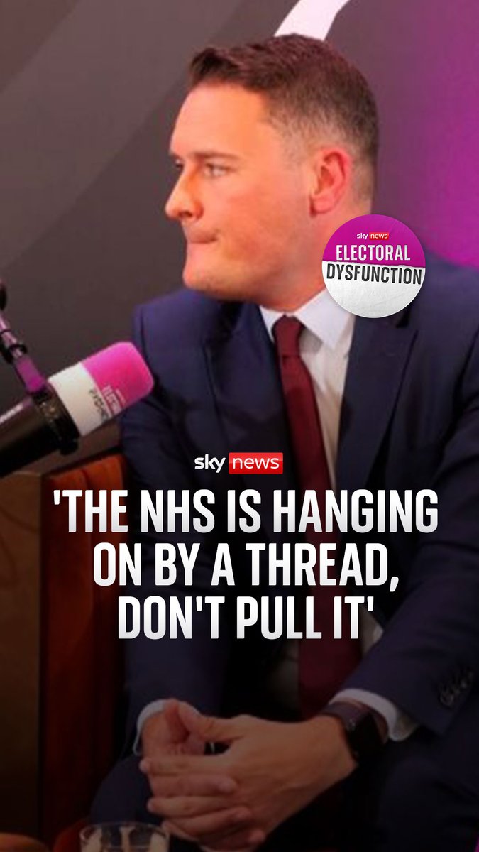 Speaking to Sky's Beth Rigby, Health Secretary Wes Streeting says he has warned the BMA about Nigel Farage, claiming the Reform leader would 'check your pockets before your pulse'. 🎧 Listen to #ElectoralDysfunction in full ➡️