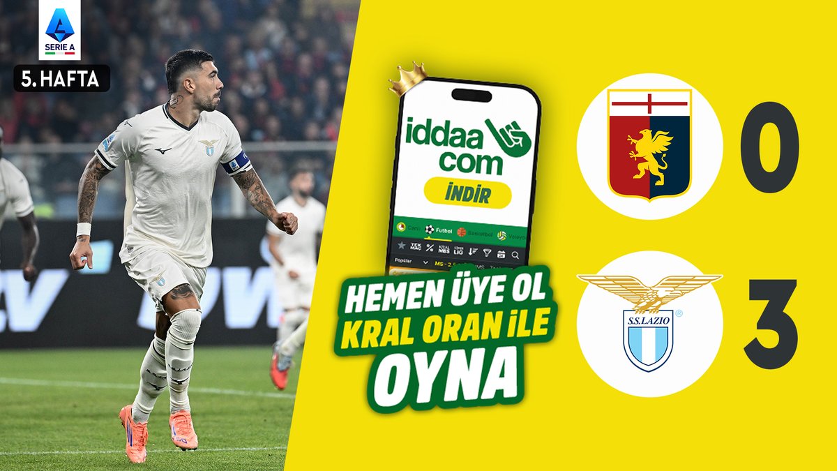 #SerieA'nın 5. haftasında Lazio, deplasmanda Genoa'yı 3-0 mağlup etti. 🟡iddaa 🟡