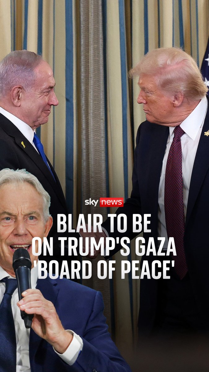 Donald Trump says former UK prime minister Tony Blair would serve on a proposed 'Board of Peace' in Gaza. The US president and Israeli Prime Minister Benjamin Netanyahu have announced a Gaza peace plan - but Hamas are yet to sign up. 📺 Sky 501