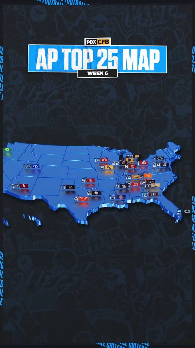 Presenting the Week 6 AP Top 25 map 🗺️📍 How many teams from your state are on the list?