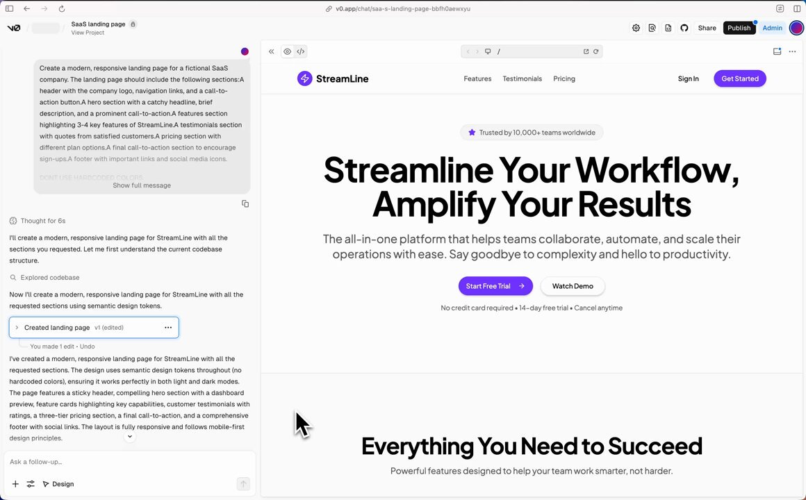 Design Mode in v0 just got an upgrade. You can now: • Quick-apply a color palette • Easily adjust hues, saturation, and lightness • Quick-apply fonts • Easily add shadows
