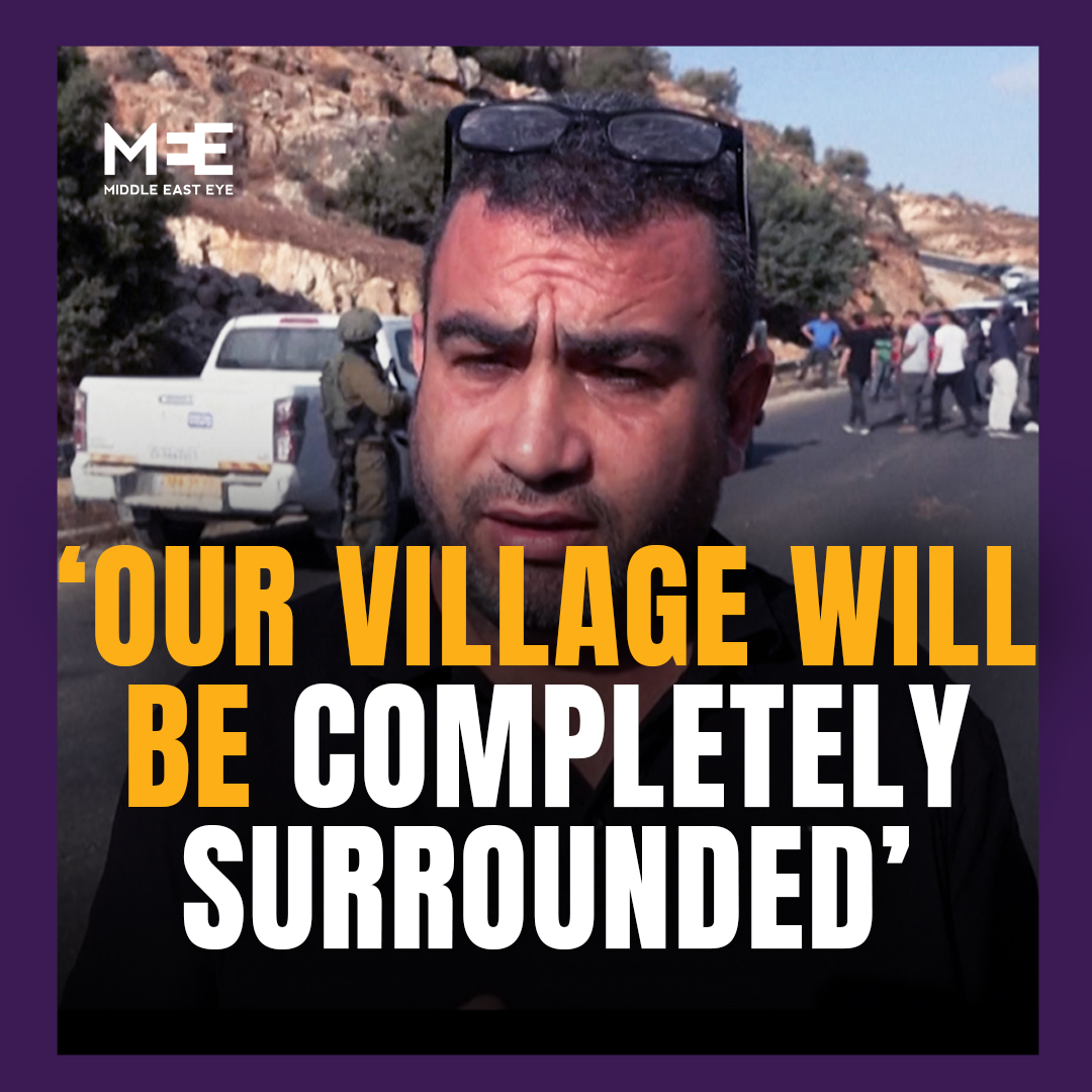 “Our village will be completely surrounded on all four sides.” Dozens of Palestinians protested on Monday at the site of the construction of an Israeli settlement road near the village of Beit Ur al-Foqa in the occupied West Bank