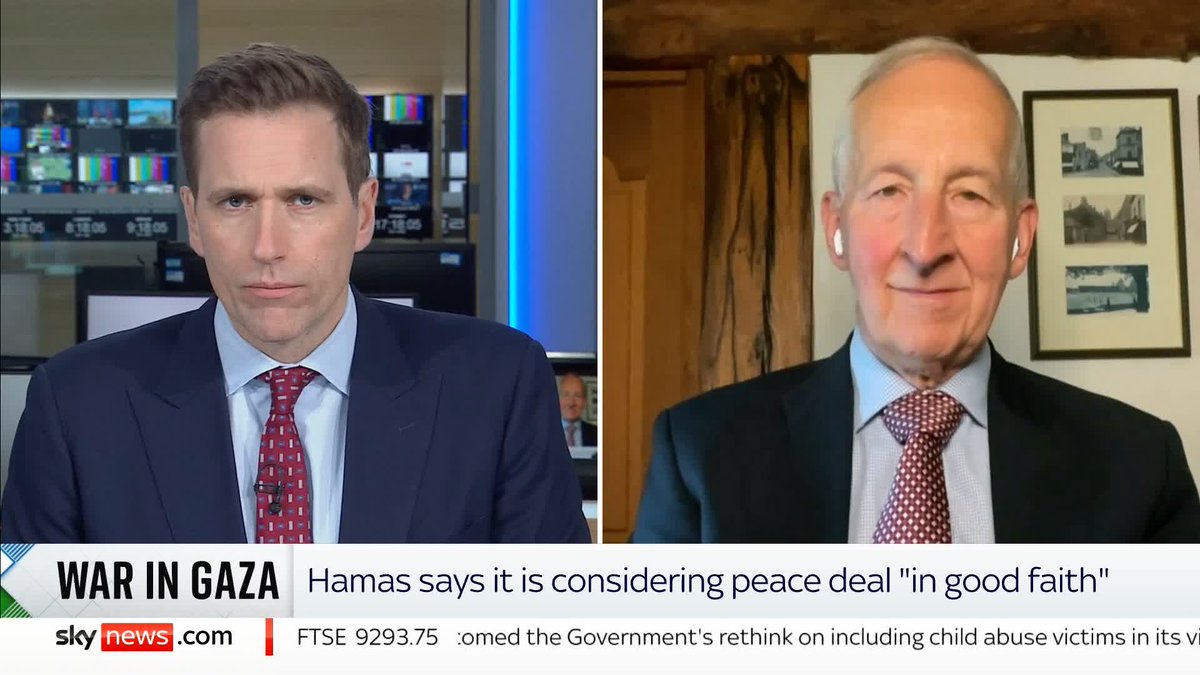 'There is an element of hope that we can see an end to this terrible conflict'. Former UK National Security Adviser Lord Ricketts speaks to Sky's Wilfred Frost after the Israeli PM agrees to Trump's plan to end the war in Gaza.