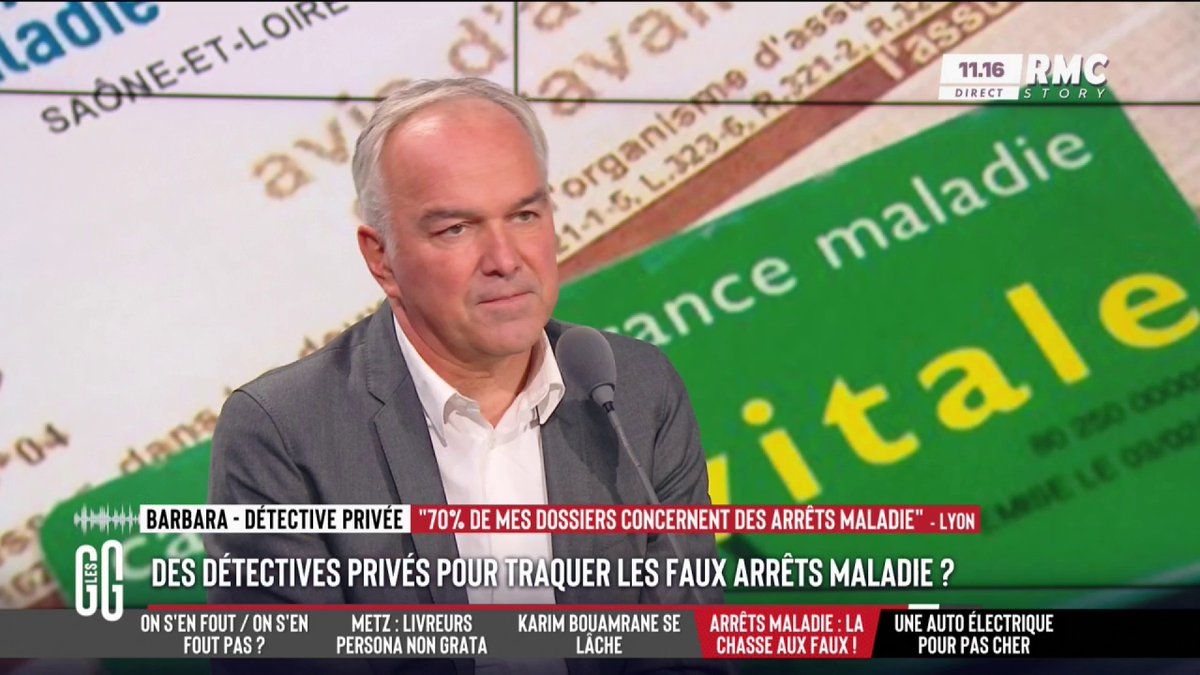 📞 Témoignage de Barbara, détective privée, au 3216 : "Les faux arrêts maladie, c'est 70 % de nos enquêtes. Dernièrement, un jeune en arrêt maladie pendant 7 mois exerçait un autre métier. Dans 100 % de mes affaires d'arrêt maladie, le salarié travaille au noir." #GGRMC
