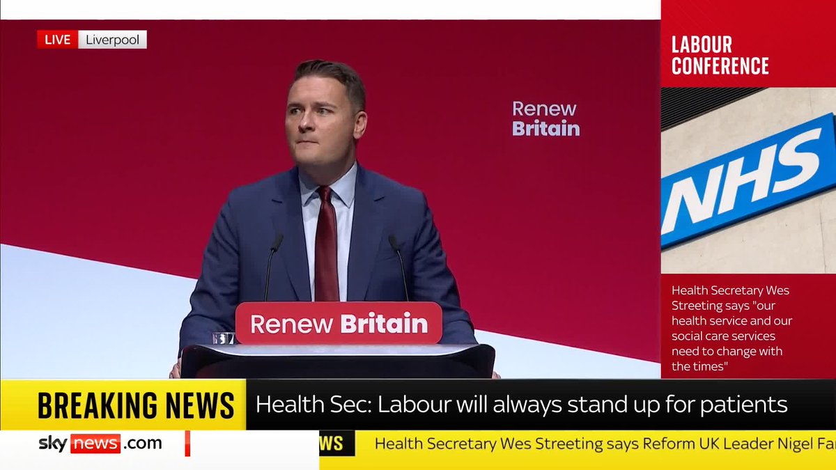🗣️ "Angela Rayner - this achievement is yours". Health Secretary Wes Streeting pays tribute to the former deputy prime minister Angela Rayner at the Labour Party conference in Liverpool. 📺 Sky 501, Virgin 602, Freeview 233 and YouTube