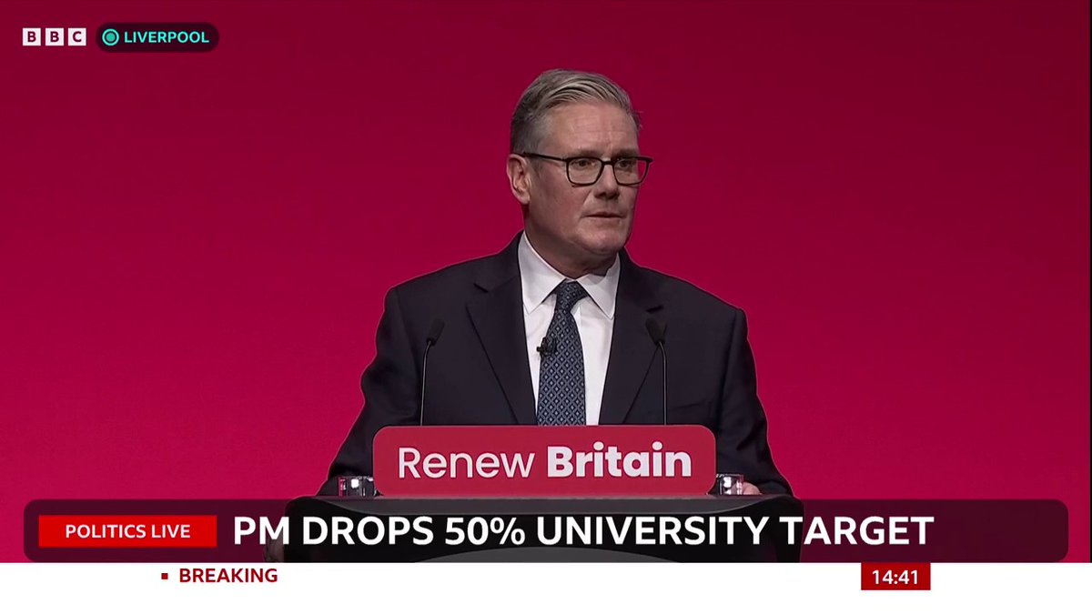"Two-thirds of our children should either go to university or take on a gold-standard apprenticeship" PM Keir Starmer scraps Blair-era university target, and announces plans for "higher standards in every college... and more apprenticeships" Follow live: