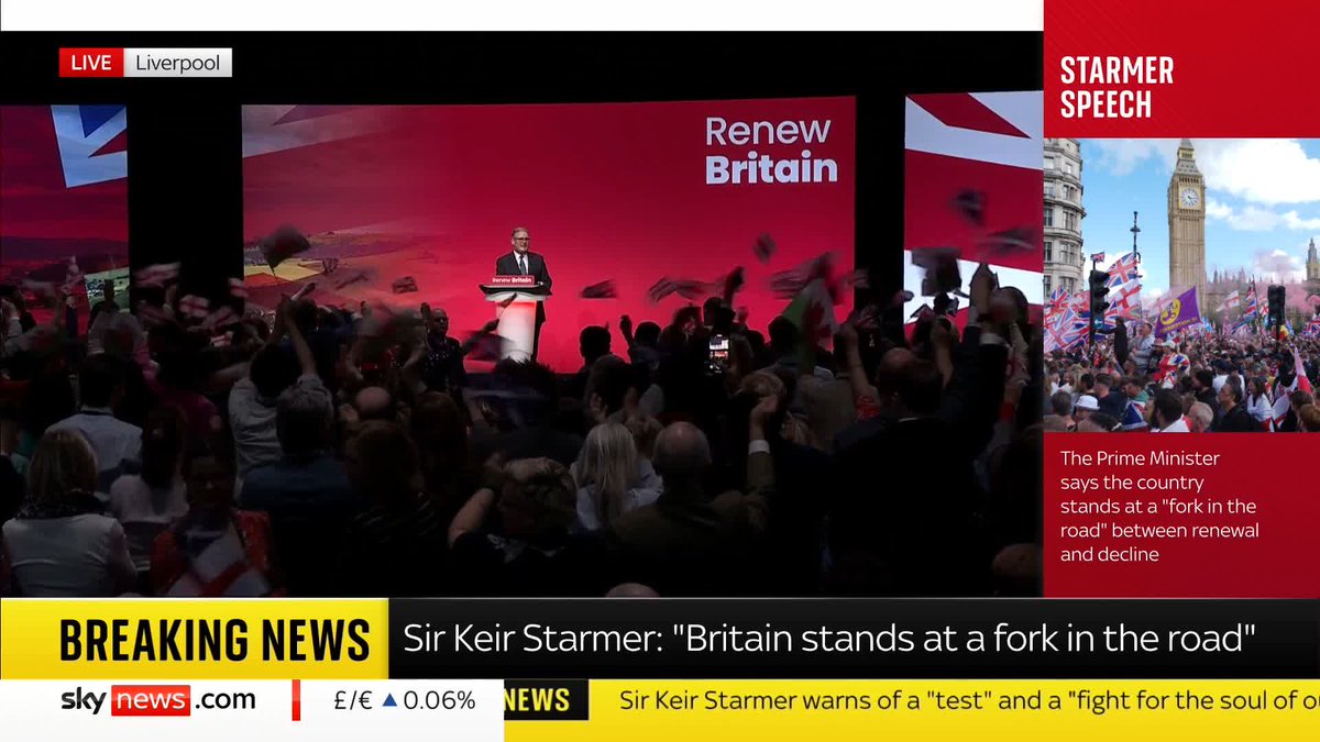 'We will never surrender our flags' Sir Keir Starmer recalls pride in the England flag during the 1996 Euros and jokes about football rivalries as delegates wave Union, English, Scottish and Welsh flags at Labour's party conference. 📺 Sky 501
