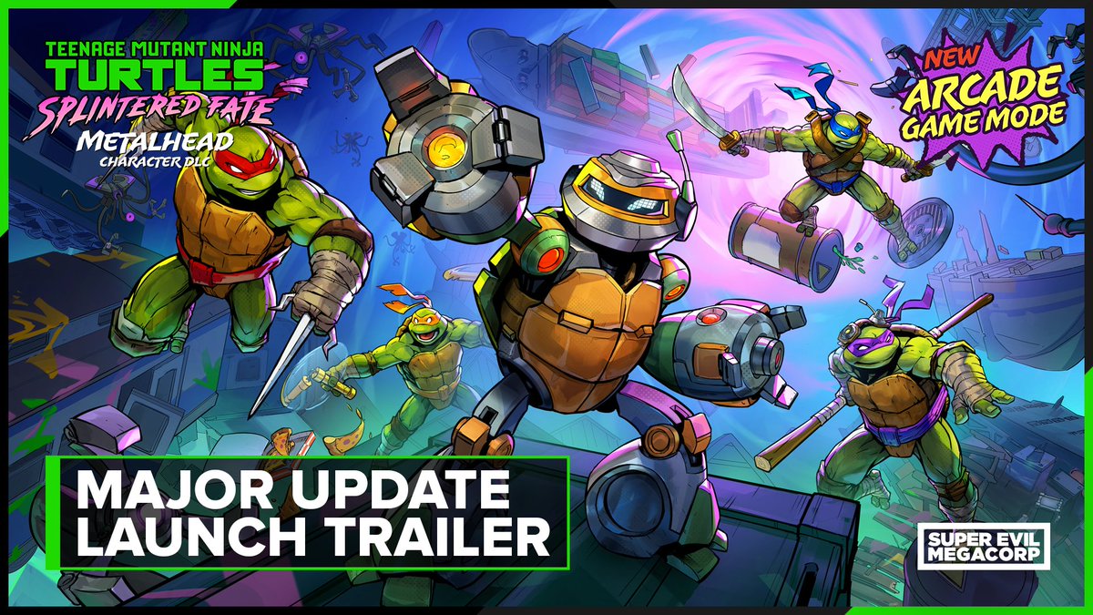 METALHEAD. PLAYABLE. NOW. 🤖🎮 Metalhead joins the fight as your new playable DLC, alongside a massive title update, plus the launch of the Physical Deluxe Edition! 🎬 Watch the launch trailer & jump in. #DLCLaunch TMNT #TMNTSplinteredFate #Metalhead #MajorTitleUpate #PhysicalEdition