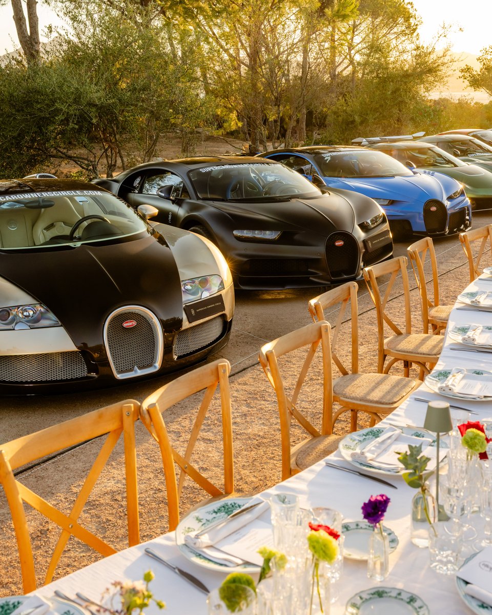 VEYRON. CHIRON. BUGATTI. Icons united in Sardinia for the Supercar Owners Circle. #BUGATTI #BUGATTIVeyron #BUGATTIChiron – WLTP: