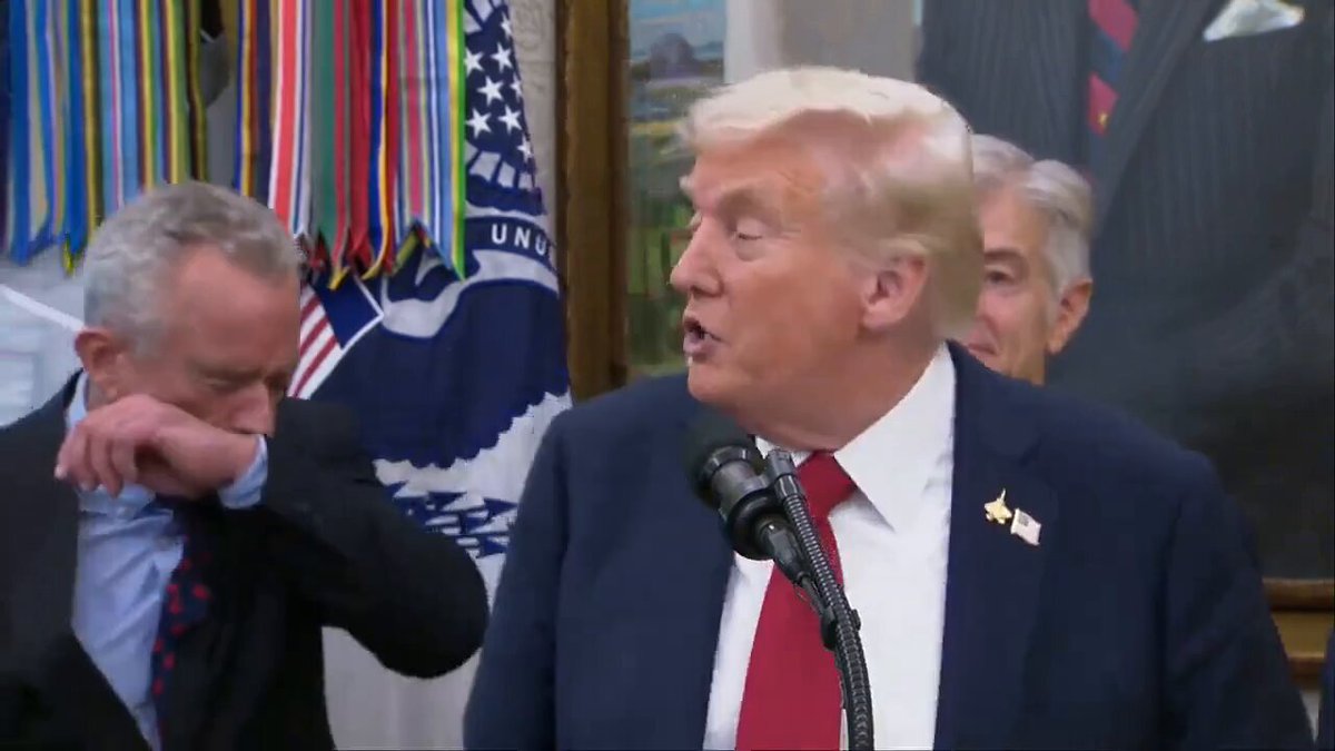 .Secretary Kennedy: *Sneezes in the Oval Office* President Donald J. Trump: "God bless you Bobby. I hope I didn't catch COVID just there." "Give me a Paxlovid immediately," he says to the CEO of Pfizer. 🤣