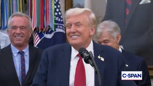 Secretary Kennedy sneezes. President Trump: "God bless you, Bobby. I hope I didn't catch COVID just there."