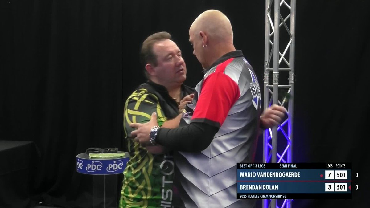 SUPER MARIO INTO THE FINAL! Mario Vandenbogaerde makes it to his first Players Championship final here in Leicester, as the Belgian beats Brendan Dolan 7-3! 📺 #PC28