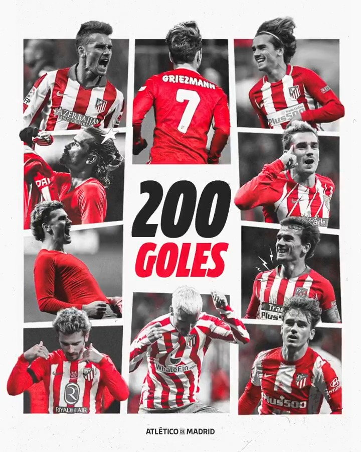 200 goles con la camiseta del Atlético de Madrid. Eres histórico, Grizi. ❤️🤍