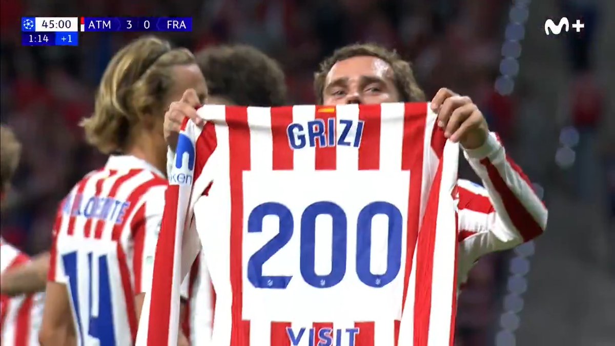 2⃣0⃣0⃣ goles con el Atlético de Madrid. 😍 Una historia inolvidable, Antoine Griezmann. #UCL #LaCasaDelFútbol