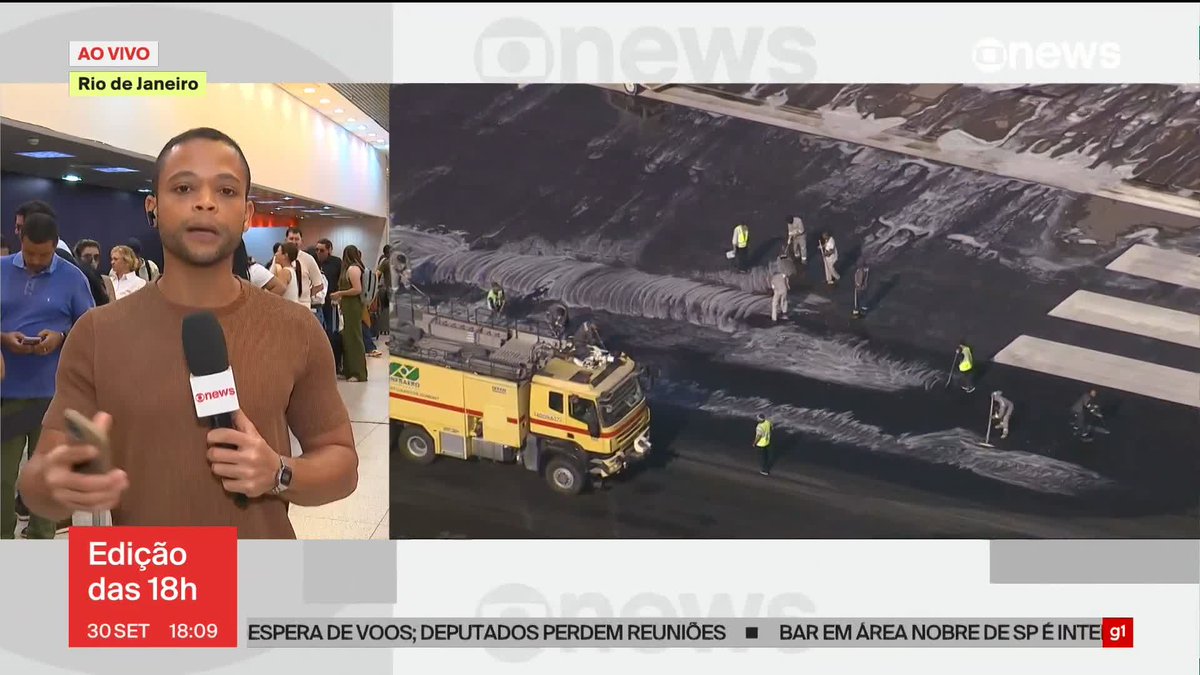 🚨AGORA: Pista do aeroporto Santos Dumont, no Rio de Janeiro, é liberada após 12 horas interditada; mais de 160 voos foram cancelados.