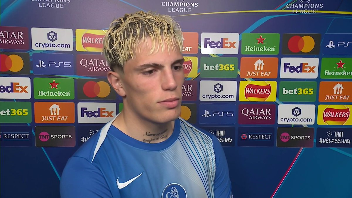 "When you're young you dream of Champions League nights like this" 🙌 Alejandro Garnacho reflects on his first Champions League game for Chelsea at Stamford Bridge 💪 🎙️ Jules Breach 📺 TNT Sports &amp; discovery+ UK