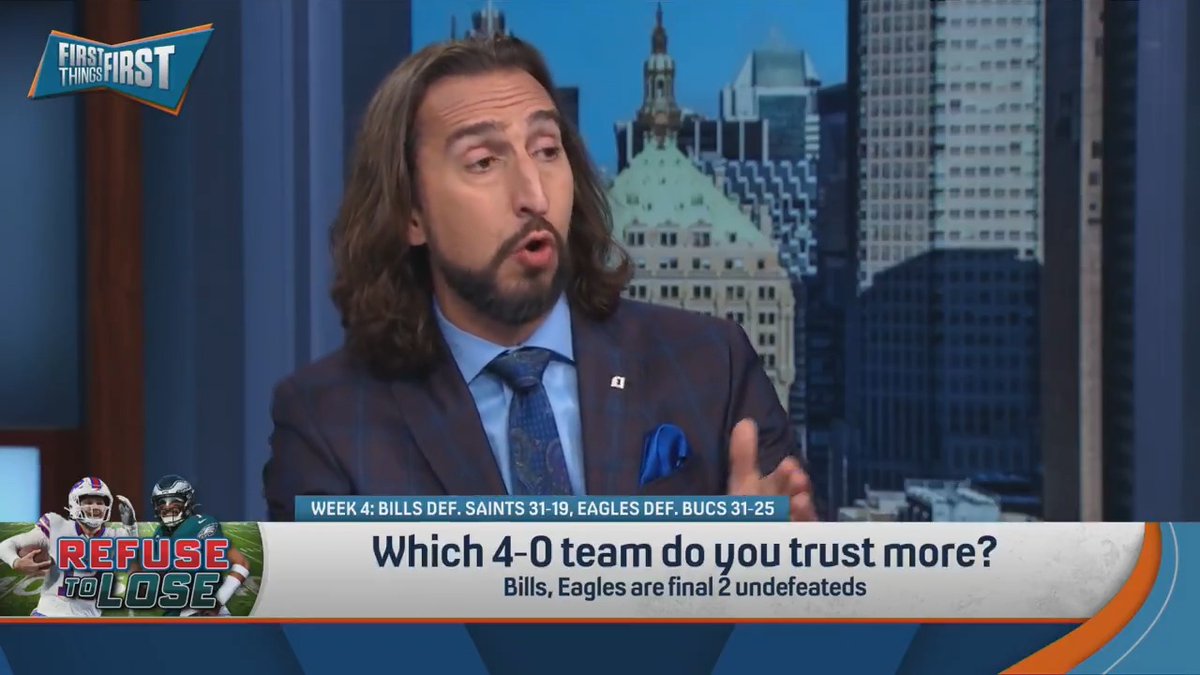 “I trust, week-to-week, Philadelphia more because I believe winning is a skill.... And I think that they have not played very well and they’ve played really tough teams and won... The team that scares me more is Buffalo.” nick wright explains: