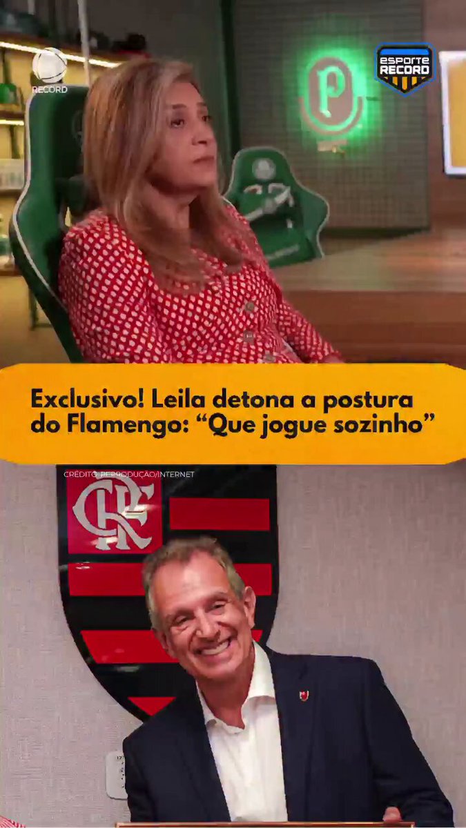 Leila Pereira falou sobre a postura do Flamengo "A minha sugestão seria nós criarmos uma outra liga excluindo o Flamengo. Eu acho que o Flamengo tem que jogar sozinho. Nenhum clube é maior que o futebol brasileiro. O Palmeiras não joga sozinho, o Flamengo não joga sozinho. Só se ele quer jogar ele contra o sub-20 dele, entendeu? Então eu acho que seria bonito: nós formarmos uma nova liga, excluindo o Flamengo, e o Flamengo joga com ele mesmo. Eu quero ver a audiência que ele vai ter" ▶️ R7 Esportes