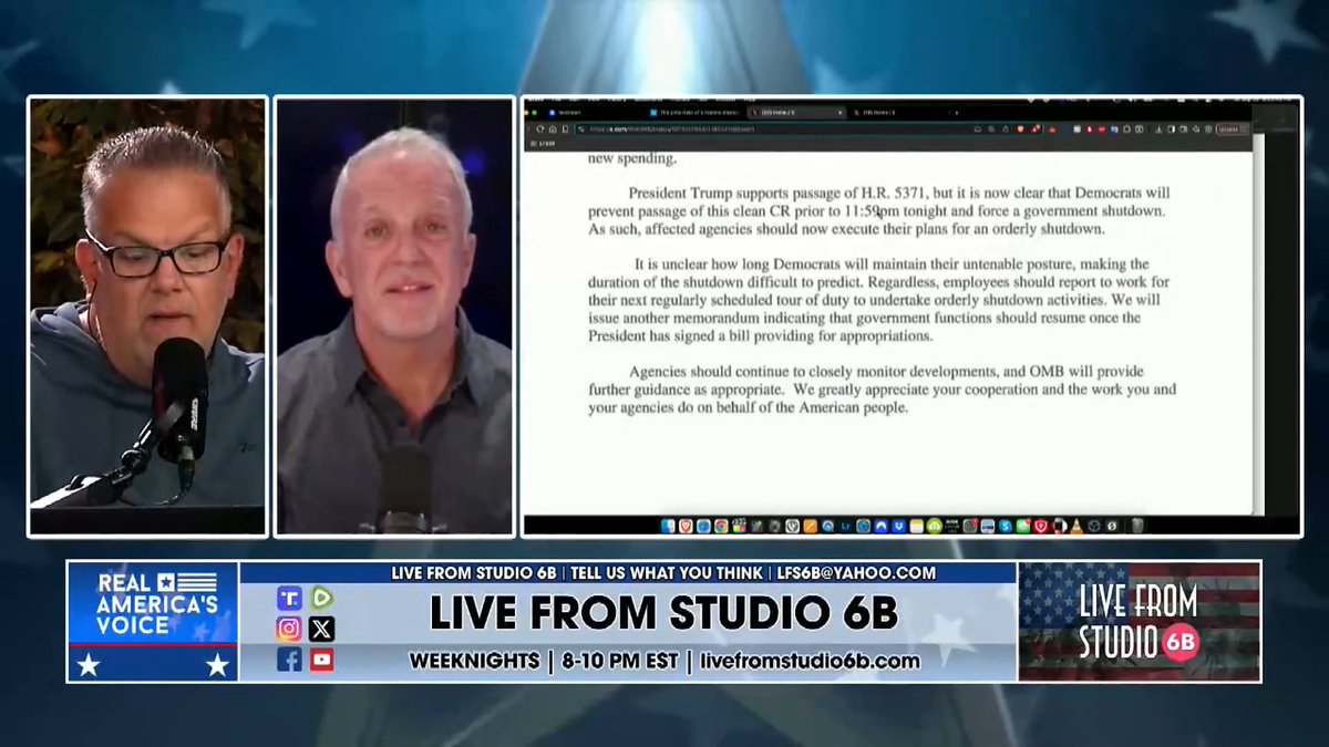 RUSS VOUGHT HAS ALREADY PUT OUT A MEMO ON SHUTDOWN “AT 12 O’CLOCK… IT’S GOING TO BE A WHOLE NEW WORLD FOR THE FEDERAL GOVERNMENT IF THEY CHOOSE TO GO THAT ROUTE.” - Damon Roberts details. Live From Studio 6B