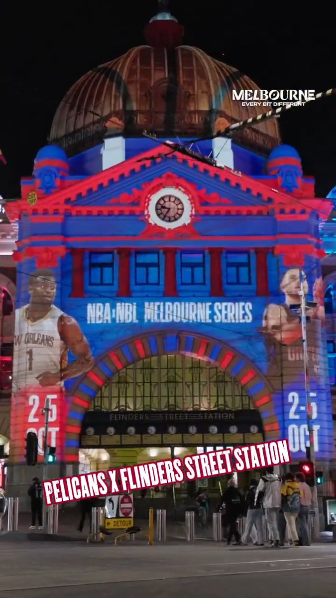 The iconic Flinders Street Station celebrates the #NBAxNBL games 🇦🇺 🎥 NBL