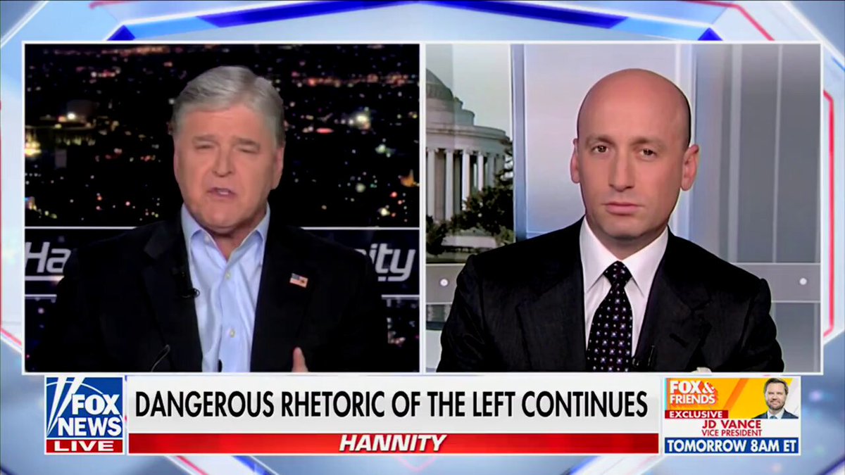 Stephen Miller: It is a message that Gavin Newsom’s team is sending to all the crazies and lunatics out there. We’re not going to absolve the Democrats of responsibility anymore. There’s a reason why all of these terrorists adopt the same language. They say they’re trying to “stop the fascist”. This is deliberate. The FBI is going to find them and put these terrorists behind bars.