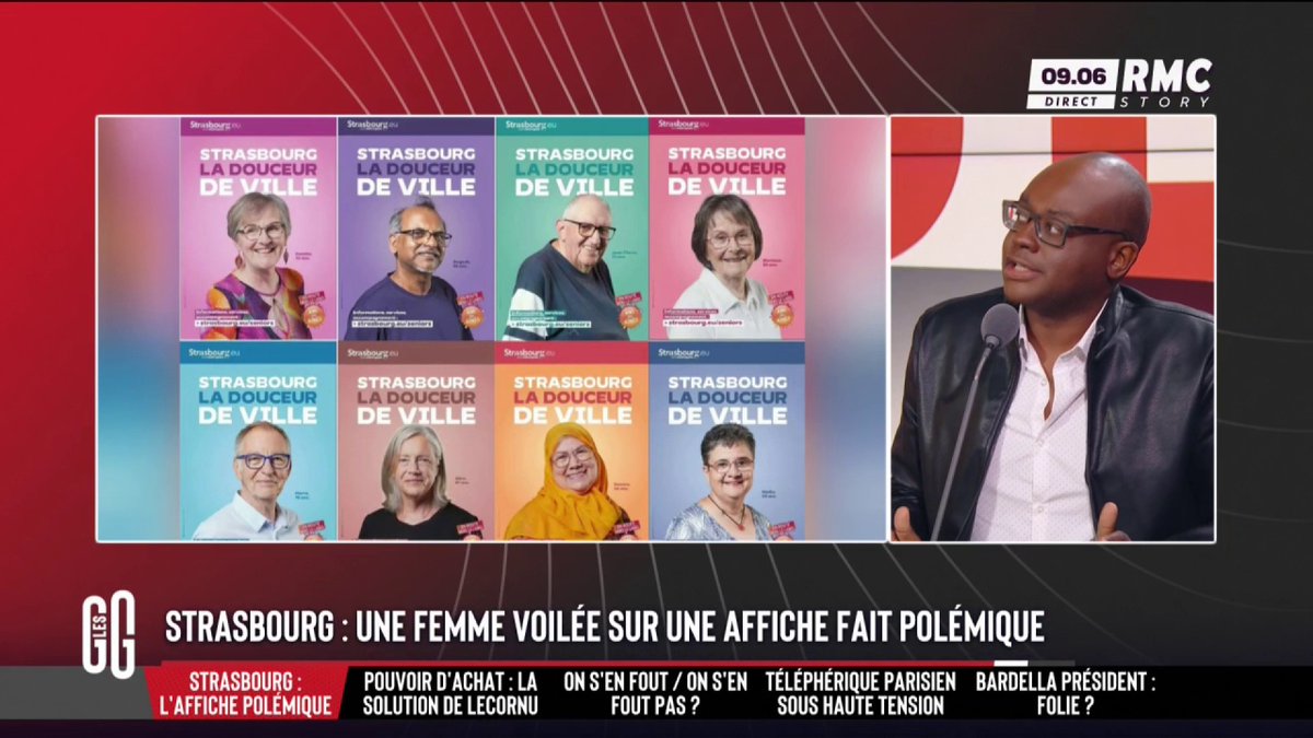 🧕 Une femme voilée sur une affiche de la ville de Strasbourg : "Le voile n'est pas interdit." 🗣️ Abel Boyi : "C'est une opportunité de taper sur du musulman. Ce scandale est honteux. Il y a 8 personnes, 6 sont des Blancs, 1 est un Noir et cette femme." #GGRMC