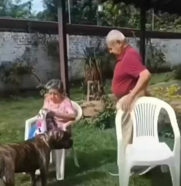 This man placed a chair down to sit next to his wife, but quickly lost his spot