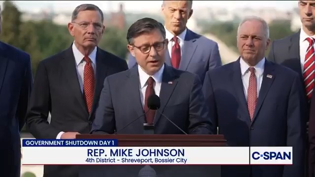 .Speaker Mike Johnson (R-LA): "Democrats in Congress have dragged our country into another reckless shutdown to satisfy their far-left base. That is the truth. Whether or not the government remains open or reopens is entirely up to them."