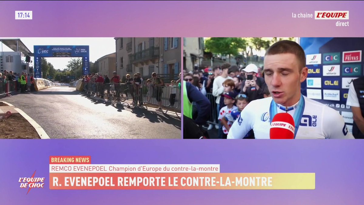 💬 Remco Evenepoel : « Il y avait une petite interrogation après le voyage (depuis le Rwanda), mais tout s'est bien passé ! » Suivez les Championnats d'Europe en direct sur la chaine L'Équipe #lequipeVELO #EuroRoad25