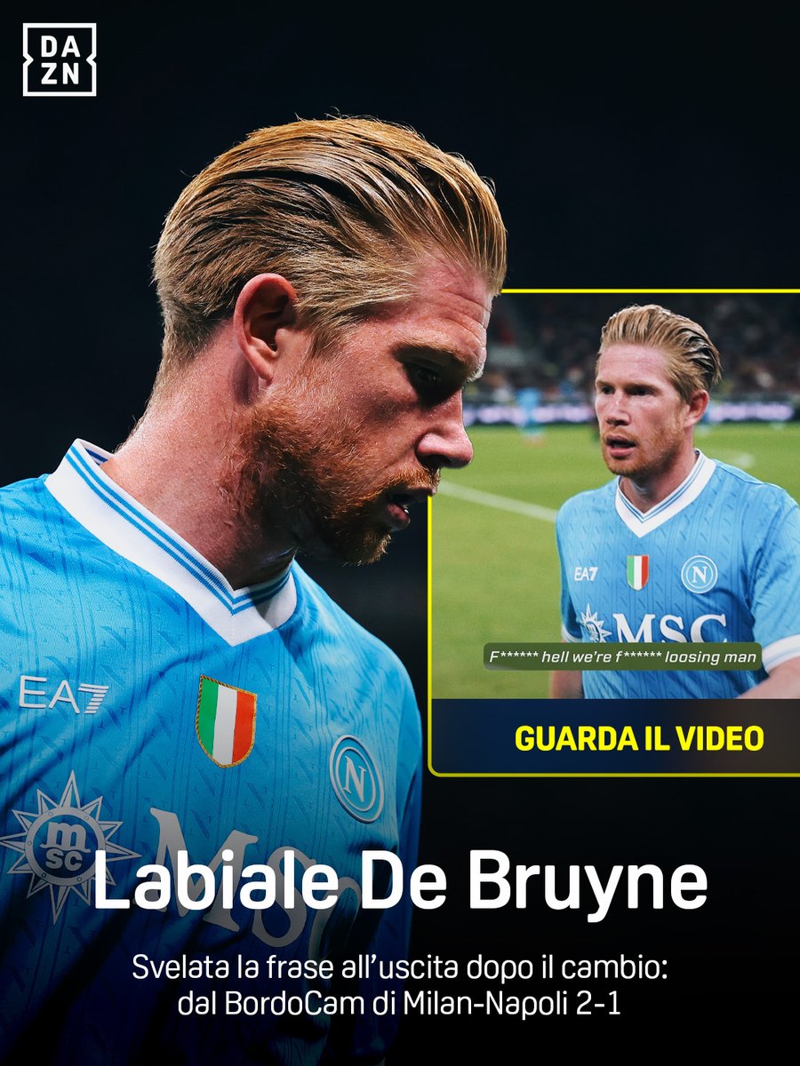Sostituzione De Bruyne ๐ Il labiale di KDB al momento del cambio ๐ค๐ฃ๏ธ ๐ค Davide Bernardi BordoCam #MilanNapoli รจ disponibile ora su #DAZN! ๐ฒ @pokerstarsnews #DeBruyne