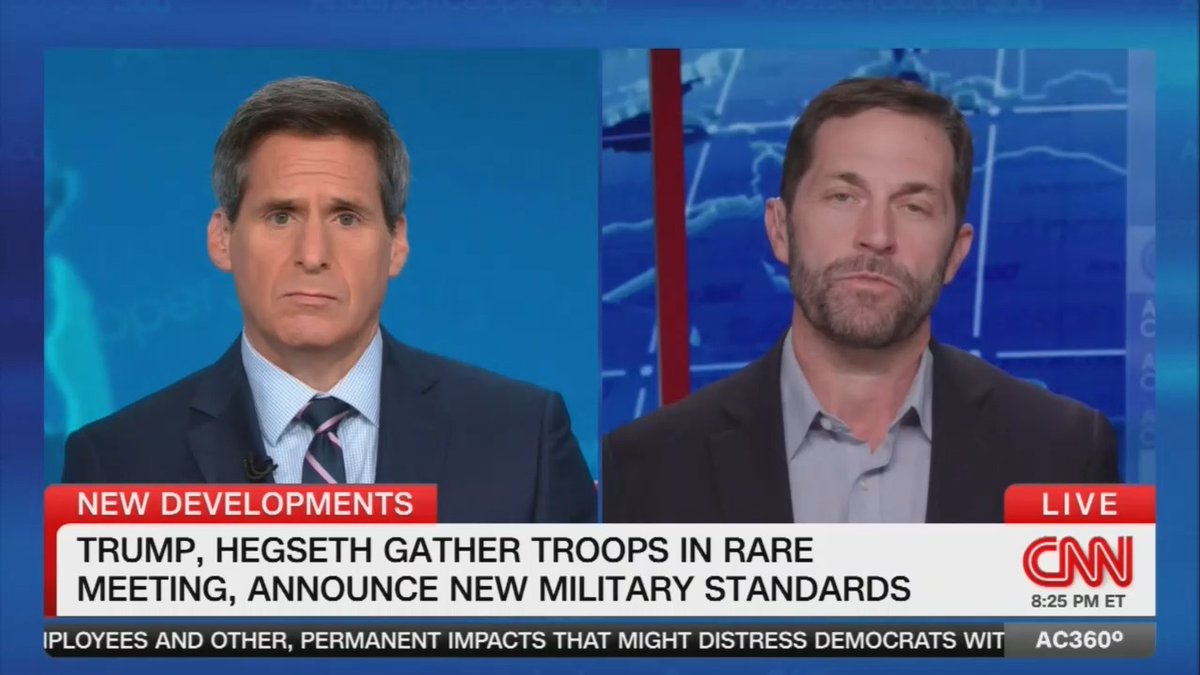 Rep. Crow: Just imagine for a minute, the generals and the admirals in that room. They're forced to come back and listen to speeches by a five-time draft dodger and Pete Hegseth lecture them on grooming standards and fitness. But what's more is that it actually put Americans at risk. Those commanders pulled away from their commands. It absolutely has jeopardized those operations