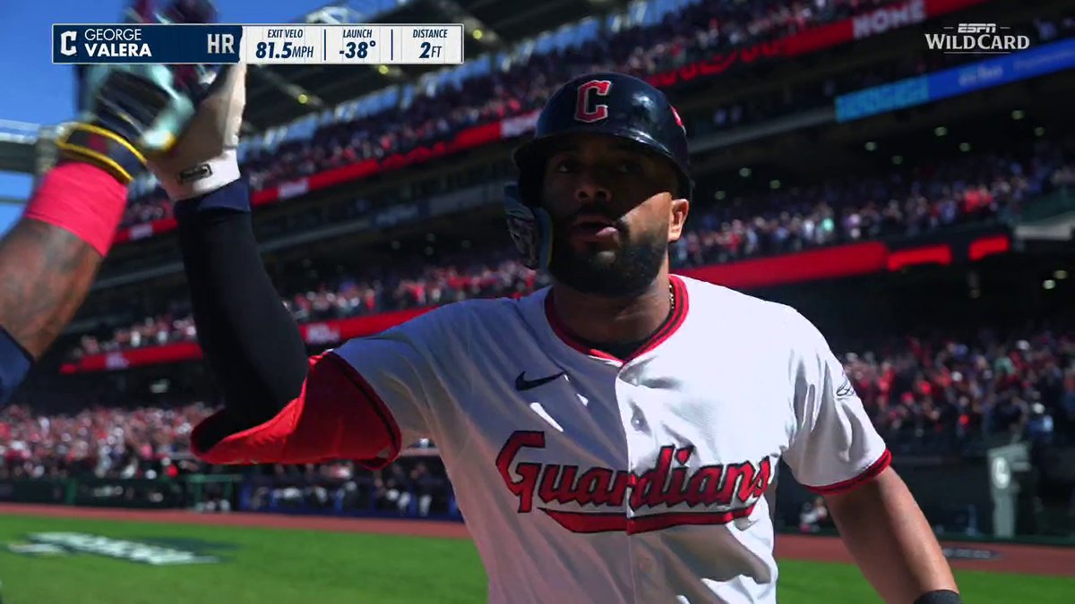 George Valera gets Cleveland on the board with a big time HR in the first inning‼️ Watch the AL Wild Card on ESPN and the ESPN App.