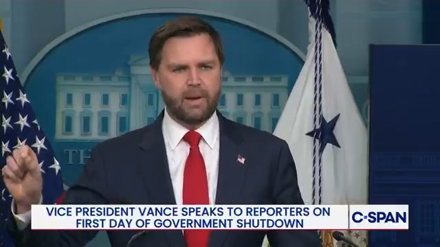 NEW: 🚨 JD Vance addresses the SHUTDOWN, "Chuck Schumer is listening to the far-left radicals in his own party because he's terrified of a primary challenge."