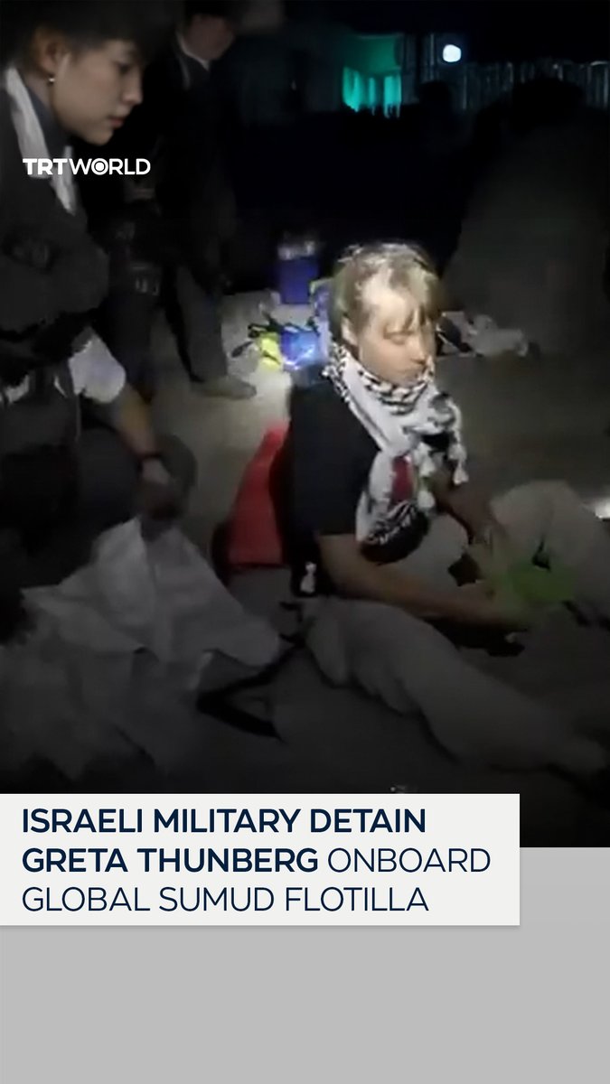 A video released by the Israeli Foreign Ministry shows climate activist and Global Sumud Flotilla volunteer Greta Thunberg aboard the Alma being detained. She is part of the largest maritime convoy attempting to break Israel’s siege of Gaza and deliver humanitarian aid to the besieged population facing Tel Aviv's genocidal war