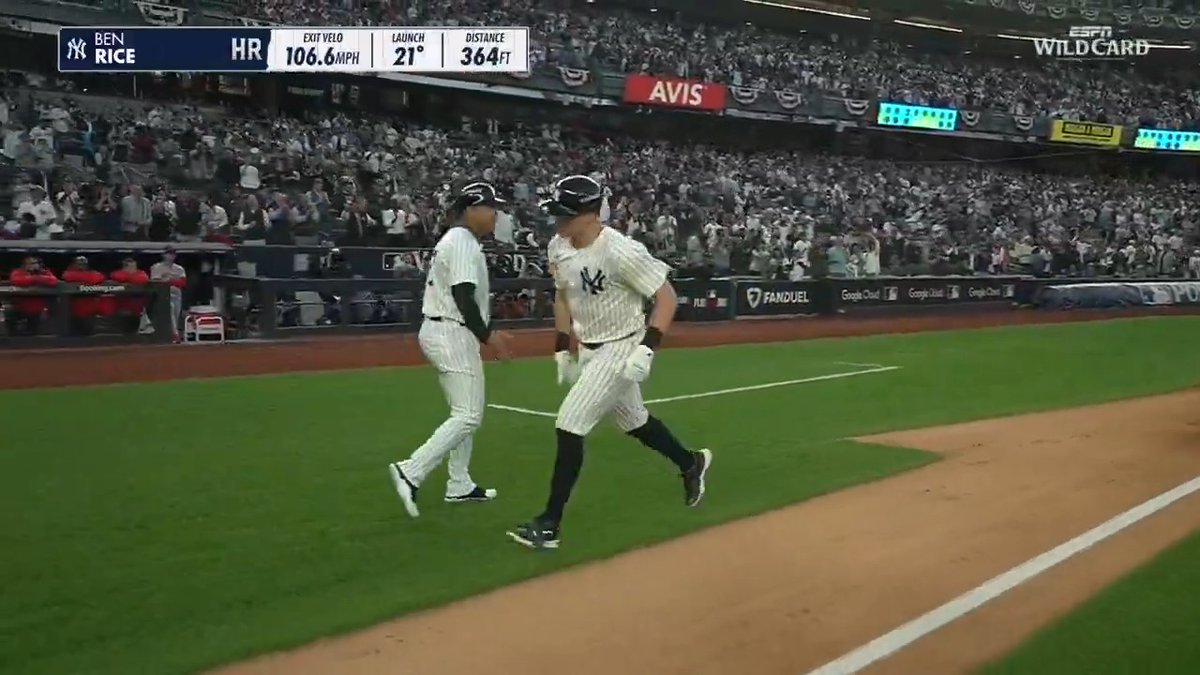 Ben Rice homers on the first #Postseason pitch he sees!